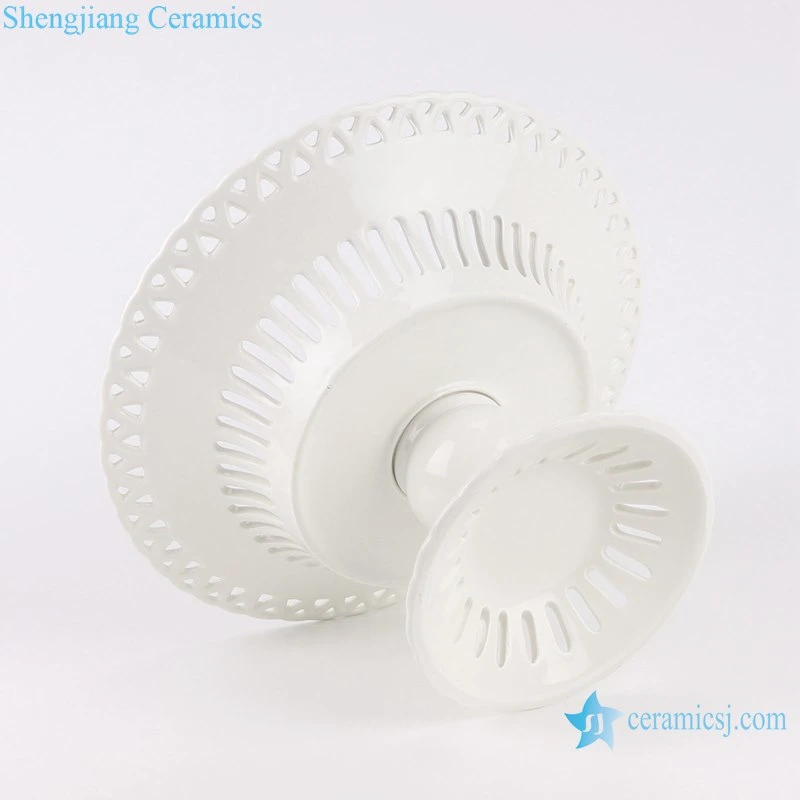 Pure White Hollow out Ceramic Fruit Candy Plate with High Stand