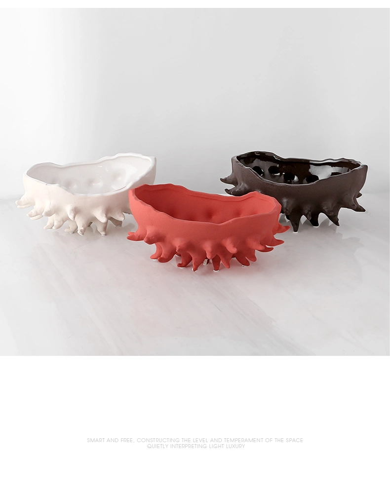 Modern Home Decor Dining Table Showpiece Ceramic Vase Sea Urchin Fruit Plate Cactus Flower Pot