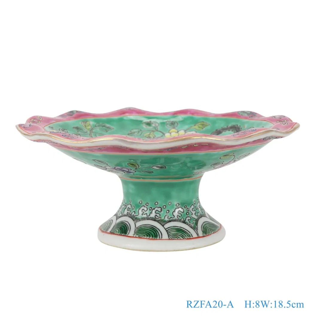 Chinese Handmade Famille Rose Phoenix Pony Flower Ceramic Fruit Plate with Stand
