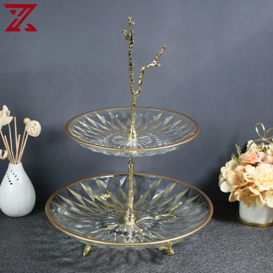 Professional Factory Custom Metal Pedestal Antique Glass Fruit Bowls Minimalist Style Detachable Stand Metal Fruit Bowl