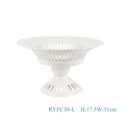 Pure White Hollow out Ceramic Fruit Candy Plate with High Stand
