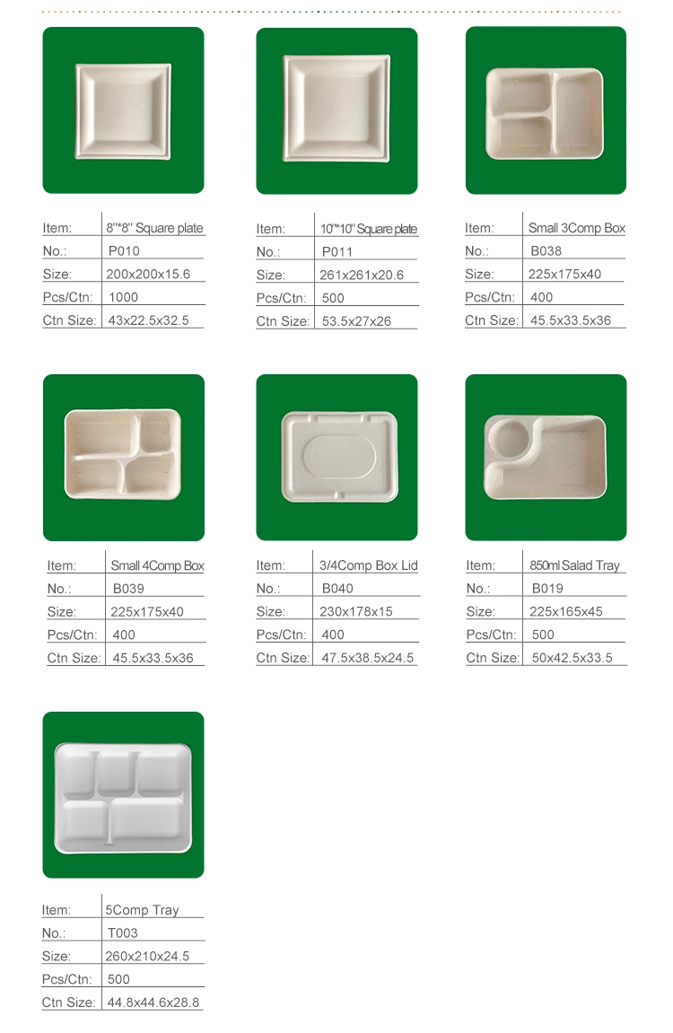 Bagasse No-Plastic Contenedor De Alimentos Fruit Packaging Envases Biodegradables Paper Plate