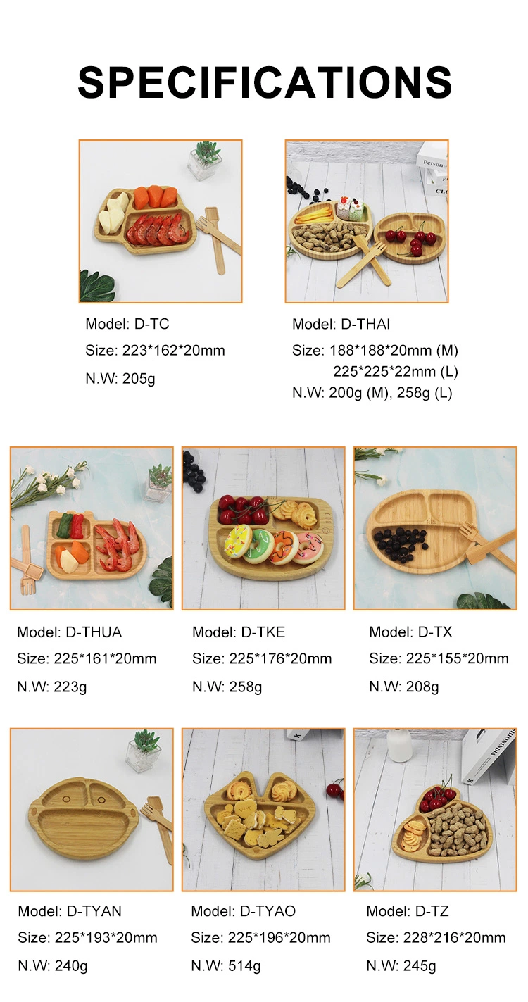 OEM Eco Friendly Eco-Friendly Dry Fruit BPA Free Bamboo Children Plate for Food